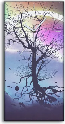 Produktbild von Dekor Leinwand Uhr Wandbilder Kunstdruck 30x60 Baum ohne Blätter Mond Landschaft - weiße Hände