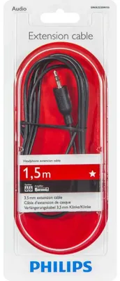 Obrázek produktu pro Philips Prodlužovací kabel pro sluchátka SWA2528W/10, 3.5mm, Samec, Samice, 1,5 m, Černá