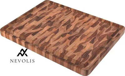 Image de Planche à découper en teck avec plateau en bois massif, 45 x 34 x 3 cm, avec support.