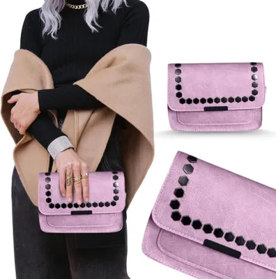 Produktbild von Kleine Messenger Bag, rosa Leder Clutch mit Strass