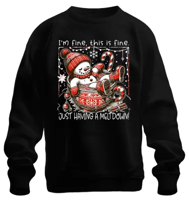 Immagine prodotto di I'm fine this is fine meltdown Schneemann lustig Unisex Felpa Pullover, Schwarz, L