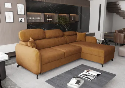 Produktbild von AX LIVING Ecksofa mit Schlaffunktion Ribella 5 L-Form 265 cm, Samt in Bernstein Rechts