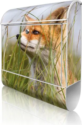 Produktbild von banjado Design Briefkasten Stahl weiß mit Zeitungsfach pulverbeschichtet "Fuchs" 38x46x12,5cm & 2 Schlüssel - Postkasten A4 Einwurf inkl. Montagematerial [BKW 10328]