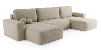 Produktbild von ANMIL Ecksofa LUMI U-Form 374 × 94 × 177 cm in Beige aus Stoff Quelle Großes Schlafsofa mit Bettkasten