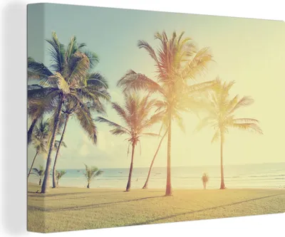 Zdjęcie produktu dla OneMillionCanvasses® - Obraz na płótnie - Fototapety na płótnie - Morze - palma - lato - słońce - plaża - 150x100cm - Fotografia na płótnie