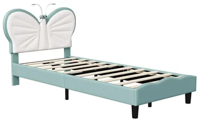 Productafbeelding van Kinderbed - Eenpersoonsbed - Meisjesbed - Jongensbed - Bedframe - Vlinderhoofdeinde Blauw - Bekleding