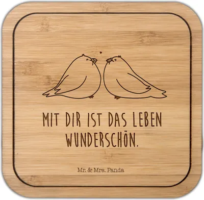 Produktbild von Mr. & Mrs. Panda Untersetzer Kork Turteltauben Liebe - Transparent - Geschenk, Hochzeitstag, Tischuntersetzer, Paar, Verliebt, Kunststoff-Untersetzer, gläseruntersetzer
