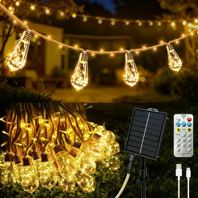 Produktbild von Solar Lichterkette 17,5m Außen mit 30 Glühbirnen, LED Lichterkette Outdoor