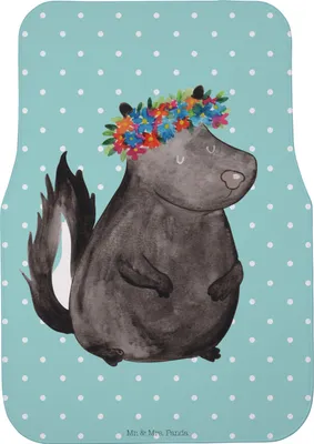 Produktbild von Mr. & Mrs. Panda Automatte Stinktier Mädchen - Türkis Pastell - Geschenk, Autoteppich, Stinker, Fußmatte Auto, Skunk, Raubtier, Auto-Fußmatte, Teppich, Namaste, Fürs