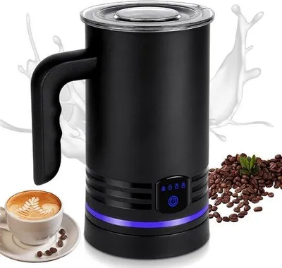 Obrázek produktu pro Elektrický pěnič mléka – Automatický pěnič – Pro přípravu kávy – 4 funkce v 1 – Objem 430 ml – Černá barva