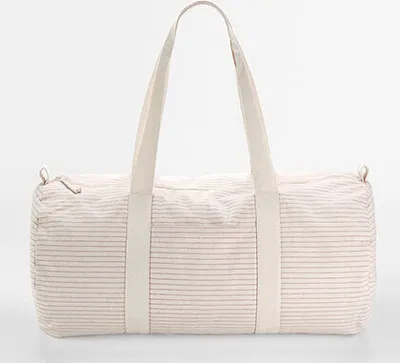 Produktbild von Westford Mill W258 | Striped Organic Baumwolle Barrel Bag Sporttasche - Farbe: Red Stripe - Größe: 50 x 25 x 25 cm