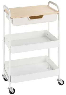 Produktbild von HOMCOM Rollwagen mit 3 Ebenen Servierwagen mit Griff Ablage Schublade 2 Regalen