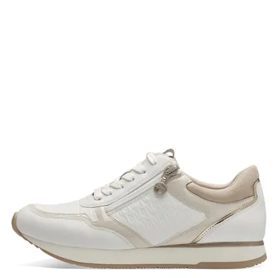 A single white sneaker is shown against a white background.