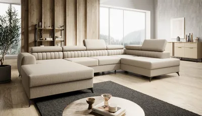Produktbild von Wohnlandschaft U-Form Schlafsofa FARGO Stoff Vogue Beige Ottomane Links