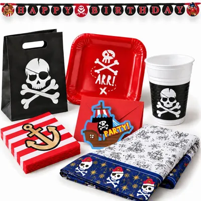 Produktbild von Piraten Party Deko Partyset Kindergeburtstag Totenkopf