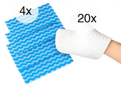 Obrázek produktu pro Sada 2 ks: 4 utěrky na sušení, hadry na úklid + 20 prachových rukavic, rukavice na mytí – UP SWEEPICLOTH + UP SWEEPGLOVES