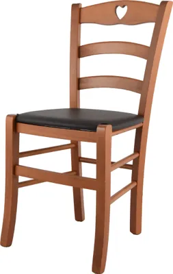 Produktbild von t m c s Tommychairs - Stuhl CUORE für Küche und Esszimmer, Robuste Struktur aus lackiertem Buchenholz im Farbton Kirschholz und gepolsterte Sitzfläche mit Kunstleder in der Farbe Moka bezogen