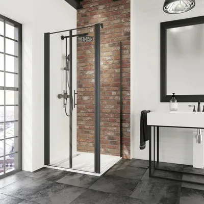 Produktbild von Duschtür mit Seitenwand mit Pendeltür SCHULTE Alexa Style 2.0 Black Style ExpressPlus 80 x 80 cm Profil schwarz Klarglas