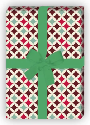 Produktbild von Grafisches Geschenkpapier mit Retro Muster in rot hellblau - G6358, 32 x 48cm