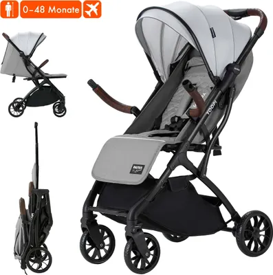 Image de Poussette de voyage Daliya® YOOPI, pliable, avec poignée télescopique, poussette d'avion, châssis en aluminium, dossier réglable en continu, poussette de ville, sac de rangement