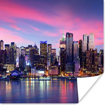 Produktbild von MuchoWow® Poster Skyline - Wasser - Rosa - New York 75x75 cm - Wand Dekoration