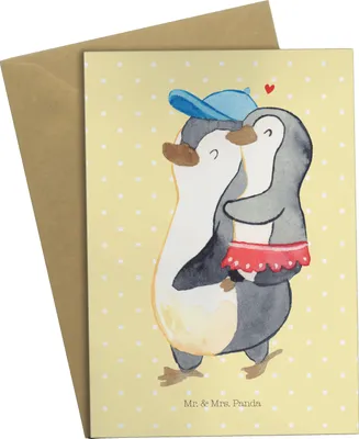 Produktbild von Mr. & Mrs. Panda firmungskarte Pinguin Kleine Schwester - Gelb Pastell - Geschenk, Sister, babykarte, Sis, weihnachtskarten, osterkarten, Grußkarte, Glückwunschkarte