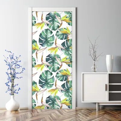 Produktbild von Dekorative Türtapete selbstklebend Klebefolie Türaufkleber Aufkleber Tropische Pflanzen 85 x 200 cm