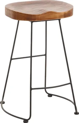 Zdjęcie produktu dla Stołek barowy HWC-N25, stołek barowy, stołek kuchenny, podnóżek przemysłowy metalowa konstrukcja 3D z litego drewna ~ brązowy