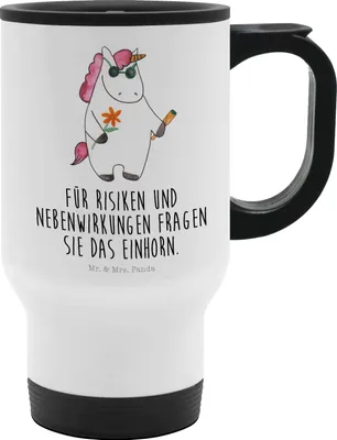 Produktbild von Mr. & Mrs. Panda thermosbecher Einhorn Woodstock - Weiß - Geschenk, Kaffeebecher To Go, Joint, Isolierbecher, Deko, Einhörner, Alkohol, Thermobecher, Groß, Party