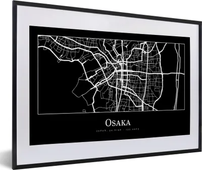 Produktbild von MuchoWow® Gerahmtes Poster Karte - Osaka - Stadtplan 60x40 cm - Poster mit Schwarzem Bilderrahmen Wandposter Rahmen Foto Bilder - Schlafzimmer - Plakat in Rahmen - Drucken
