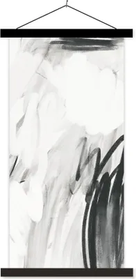 Produktbild von MuchoWow® Textilposter Kunst - Schwarz - Weiß - Abstrakt 90x180 cm mit schwarzem Rahmen - Dekoration Wohnzimmer