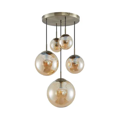 Immagine prodotto di Lindby lampada a sospensione Teeja, ambra, 5 luci, Ø50cm, vetro, E27