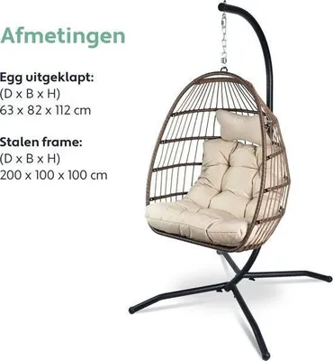 Produktbild von Vita5 Vita5 Ei-Hängesessel - für drinnen und draußen - bis zu 150kg - faltbar - inkl. Ständer, Kissen & Schutzhülle - Cocoon Chair - Cremeweiß
