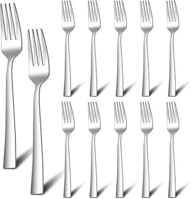 Produktbild von Tafelgabeln Set mit 12 Stück, 19,7 cm aus Edelstahl, Hochglanzpoliert, mit quadratischem Griff, für Zuhause, Hotel und Restaurant, spülmaschinenfest