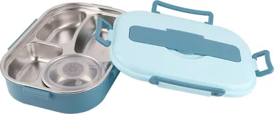 Produktbild von Edelstahl Lunch Box 4?Grid Portable Bento Box Food Storage Container für Studenten Erwachsene4?Grid Lunch Box mit Suppenschüssel: Blau