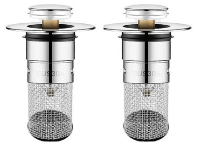 Produktbild von 2-teiliger Abflussstopfen, Spülbeckenstopfen, 34–40 mm Edelstahl-Waschbeckenfilter mit Haarfilter, Schnellablauf
