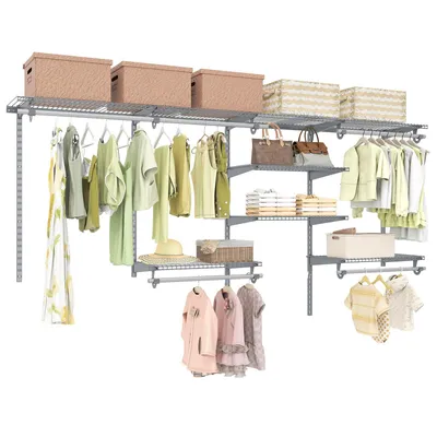 Produktbild von GOPLUS Wandmontierter Kleiderständer, 122-244 cm Wandgarderobe, DIY-Kleiderständer, Kleiderstangen Set Wandmontage, offener Kleiderschrank, Grau