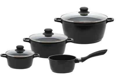 Immagine prodotto di Set di pentole ELO Basic Black Cast in alluminio pressofuso con protezione antiscoppio, per induzione, nero, 4 pezzi
