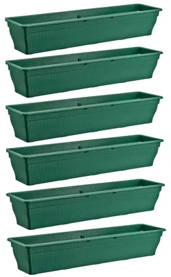 Produktbild von 6x Balkonkasten 100cm Blumenkasten mit Wasserspeicher Grün 25 L - Blumenkästen wetterfest Pflanzkasten mit Einsatz Lange Balkonkästen für Garten und Balkon witterungsbeständig