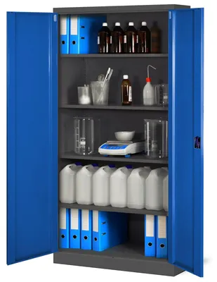 Zdjęcie produktu dla Szafa kartotekowa metalowa - Z zamkiem - 195 x 90 x 40 cm - Antracytowy/niebieski - Dwoje drzwi skrzydłowych