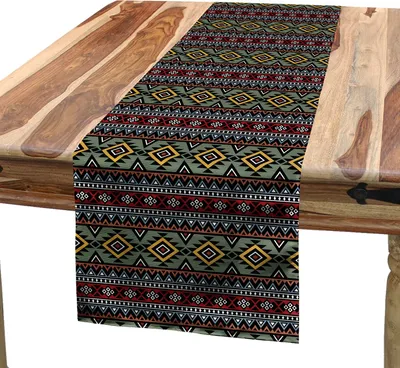 Produktbild von ABAKUHAUS Ethnisch Tischläufer, Stammes-aztekisches Muster mit ursprünglichen künstlerischen geometrischen alten mexikanischen Volkseffekten, 40 x 180 cm, Mehrfarbig