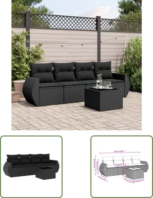 Produktbild von The Living Store 5-tlg. Garten-Sofagarnitur mit Kissen Schwarz Poly Rattan