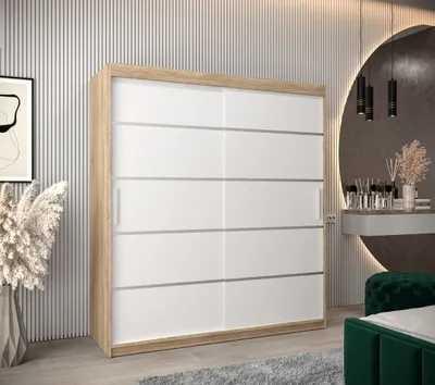 Obrázek produktu pro Šatní skříň ENNI - šířka 180 cm, dub sonoma / bílá
