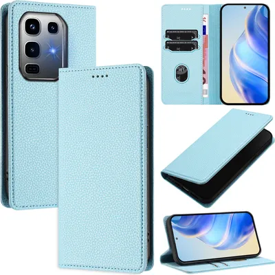 Produktbild von Litchi Leder Handyhülle für Infinix Note 50 Pro+ Wallet Kartenfächer Standfunktion Hülle Hellblau