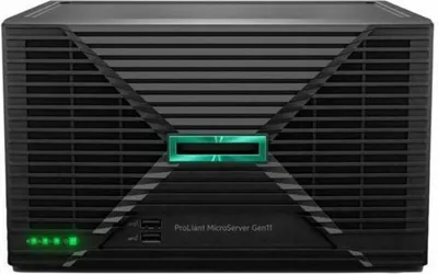 Produktbild von HPE ProLiant MicroServer Gen11 E-2434 4c 32GB-U 4LFF-NHP 2x4TB HDD 180W External PS EMEA Cmp Mod Svr, 3,4 GHz, E-2434, 32 GB, DDR5-SDRAM, 8 TB, Ultra Micro Tower
