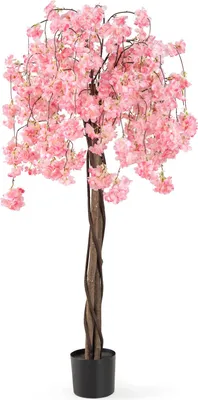 Obrázok produktu pre COSTWAY Umelý čerešňový strom, 163 cm, umelý strom s kvetmi, kvetinový strom v kvetináči, kvetinový strom čerešňa Sakura, na svadbu (ružový)