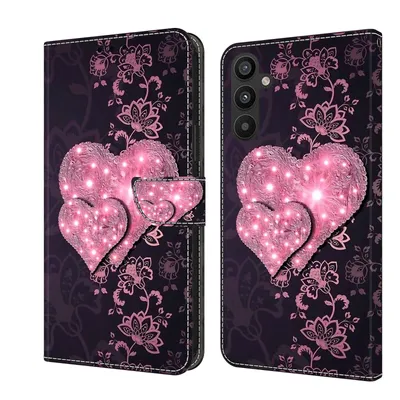 Produktbild von CLM-Tech Handyhülle kompatibel mit Samsung Galaxy A57 5G Hülle - Tasche aus Kunstleder - Klapphülle mit Ständer und Kartenfächern - Schutzhülle Wallet Case Cover rosa Herzen