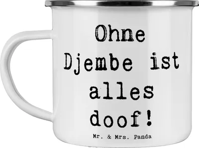 Produktbild von Mr. & Mrs. Panda Teetasse Spruch Djembe Freude - Weiß - Geschenk, Musiker, Teebecher, Emaille Tasse, Musik, afrikanische Trommel, Rhythmus, Outdoor, Pott, Leidenschaft