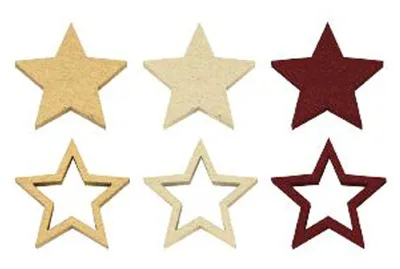 Produktbild von 12 Tischkonfetti-Sterne aus Holz Gold + Marsala 2,4 cm Mix - Einheitsgröße