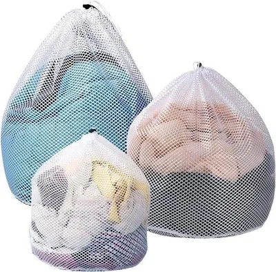 Produktbild von Herbruikbare Waszakken - Groot Mesh Wasnet mit Schnürung - für Wäsche, Shirts, Laken und Bettwäsche.